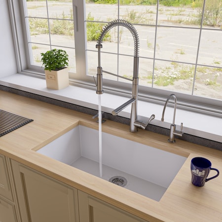 Alfi Brand White 33" Sgl Bowl Undermount Granite Composite Kitchen Sink AB3322UM-W